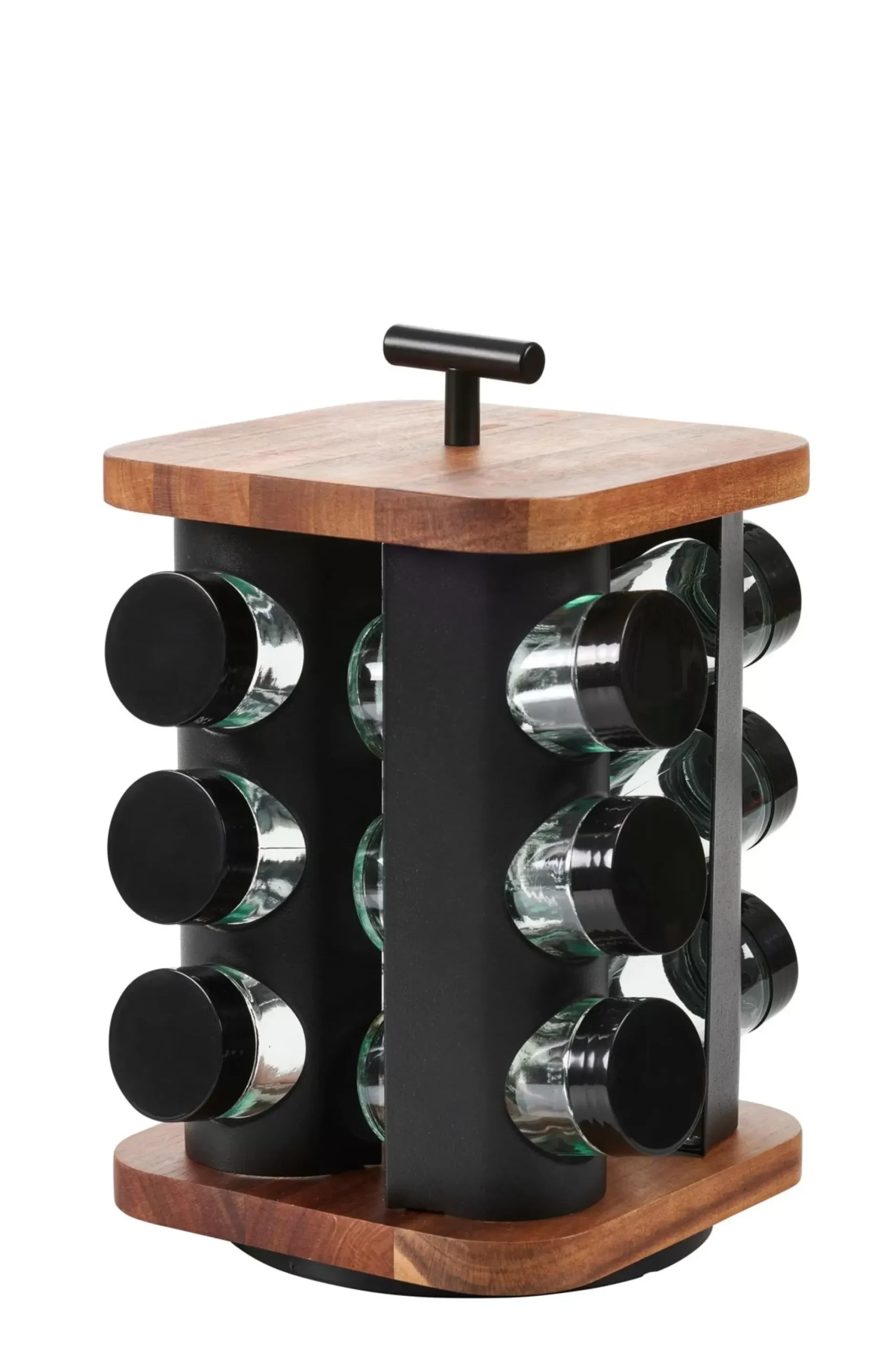 CASA Tarros De Hierbas|Acacia Lux Carrusel De Hierbas 12 Botes Rotacion De 360° Negro, Natural