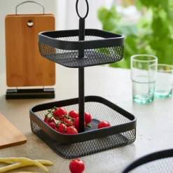 CASA Accesorios De Cocina|Black Lunar Cesta Cuadrada De 2 Piezas Negro