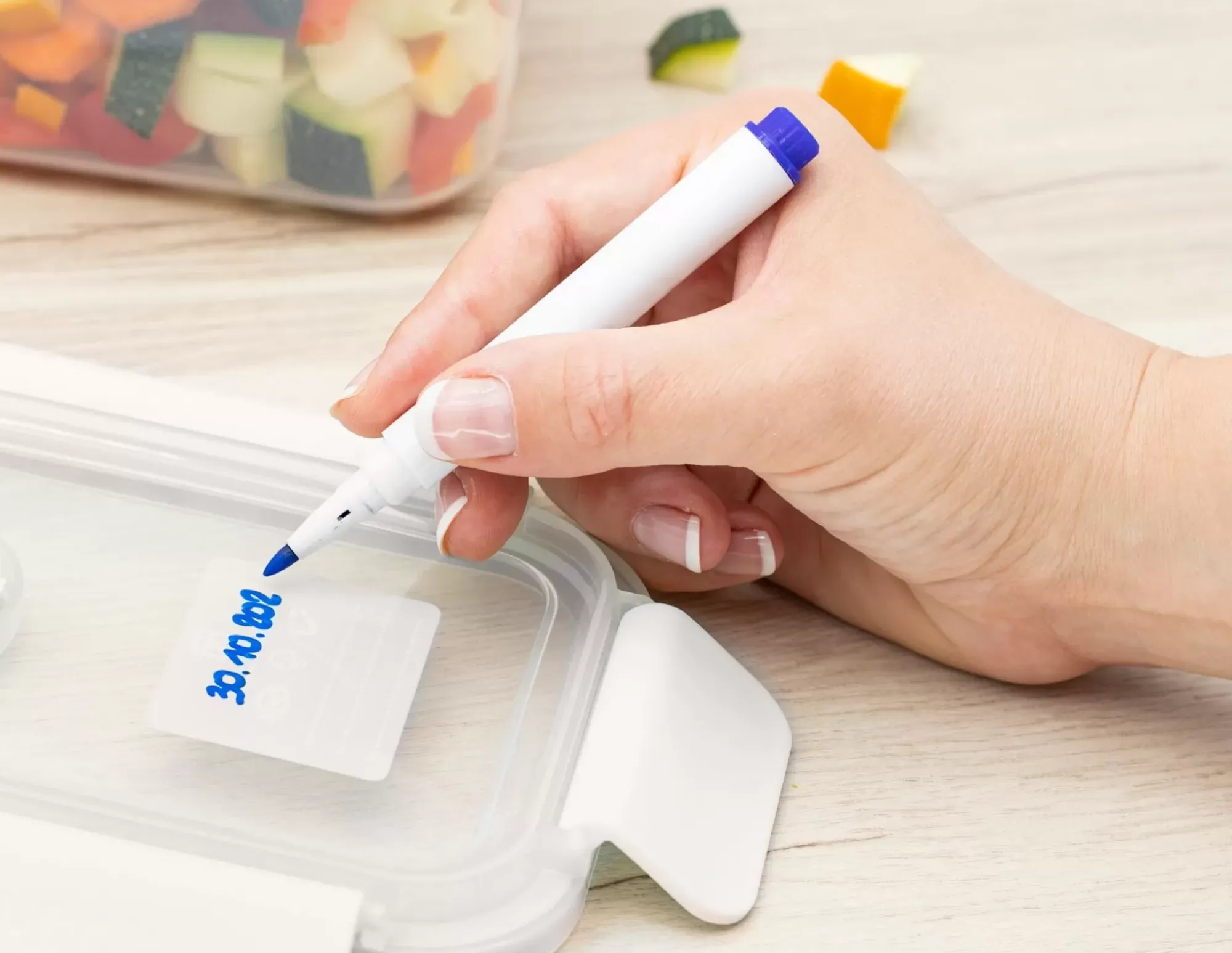 CASA Instrumentos De Cocina|Homey Clip Marcador De Tiza Para Fiambrera Azul