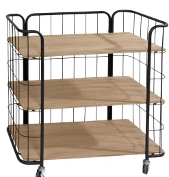 CASA Estanterías|Oslo Con Ruedas 3 Baldas Negro, Natural