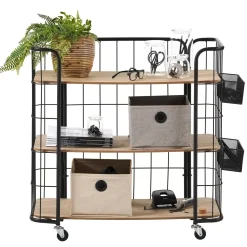 CASA Estanterías|Oslo Con Ruedas 3 Baldas Negro, Natural