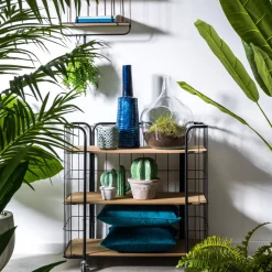 CASA Estanterías|Oslo Con Ruedas 3 Baldas Negro, Natural