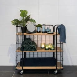 CASA Estanterías|Oslo Con Ruedas 3 Baldas Negro, Natural