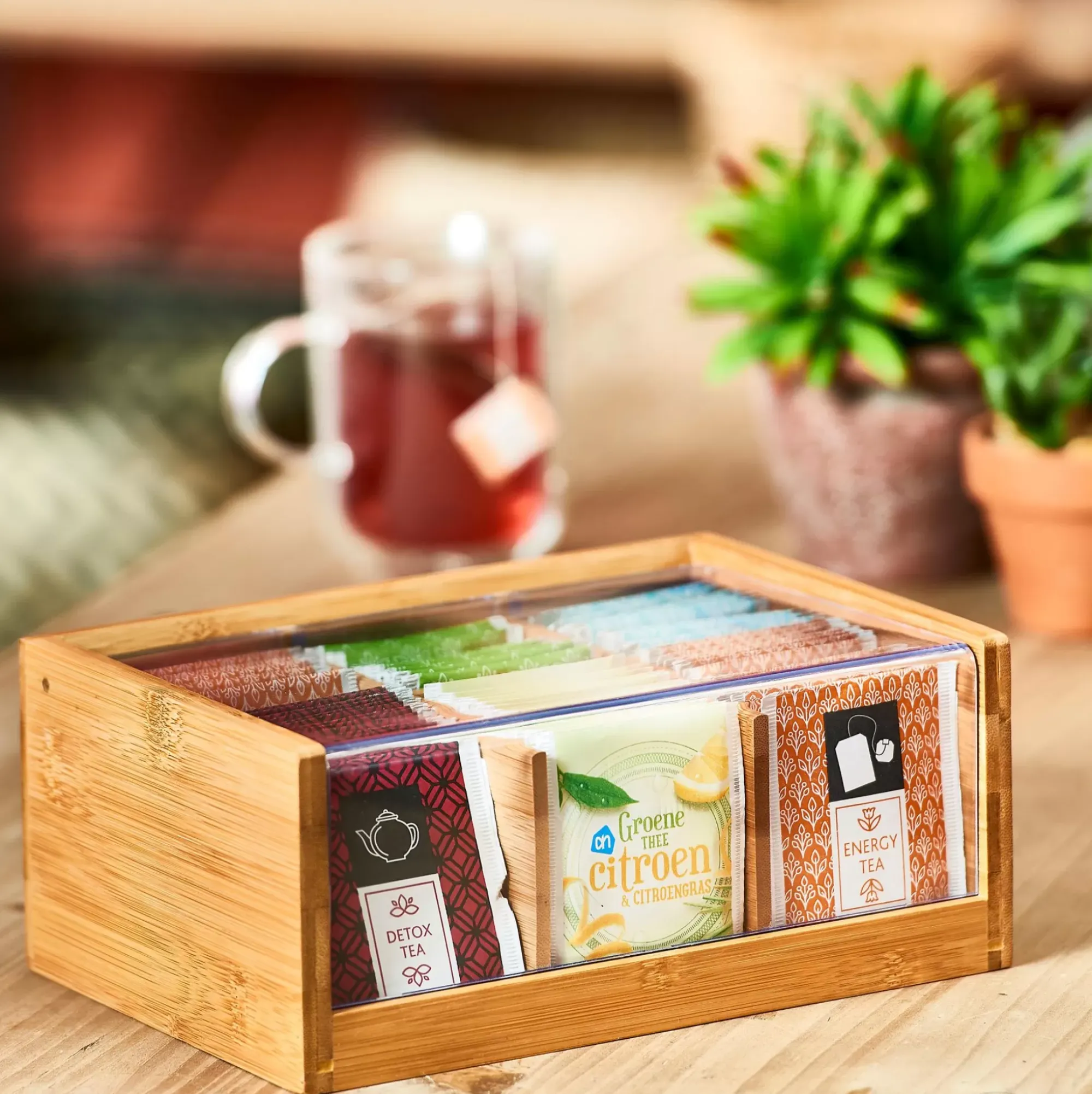 CASA Accesorios De Té|Panda Caja Para Te 6 Compart. Transparente, Natural