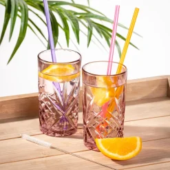 CASA Accesorios Coctéles|Slurp Pajitas Reutiliz Juego De 6 Mezcla De 3 Colores Naranja, Morado, Rosa